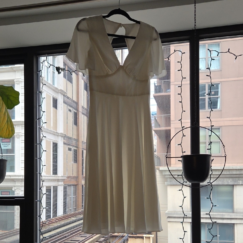 David's Bridal Cream Midi Dress